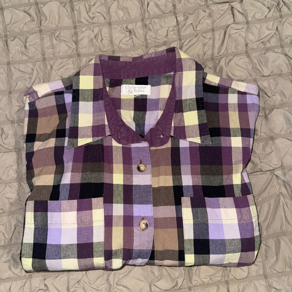 Purple Plaid Button-Up Shirt